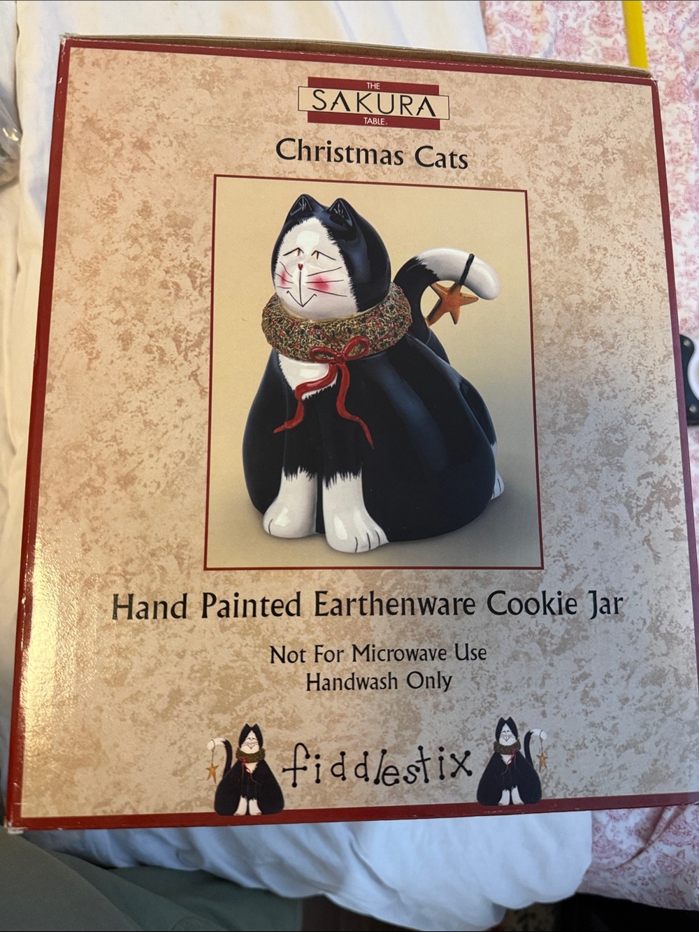 NIB Sakura Black & White Cat Decorative Bed Accent